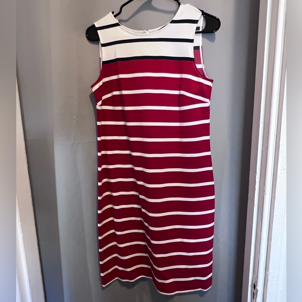 Brooks Brothers Red, White, and Navy Striped Midi Dress